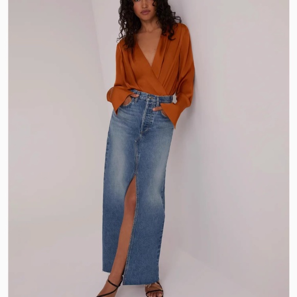 NWT Favorite Daughter The Date Blouse Bodysuit - Carmel Tan Satin - Picture 1 of 6